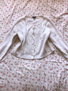 White Baby Cardigan Button Down Coquette Feminine Cropped Sweater Jacket